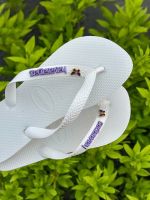 Havaianas Top Branco + Escrita Lilas + Borboleta Lilas 