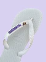 Havaianas Top Branco + Escrita Lilas + Borboleta Lilas 