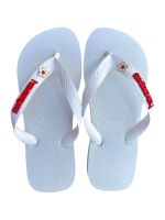 Havaianas Top Branco + Escrita Vermelho + Flor Branca Pedra Vermelho