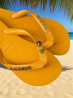 Havaianas Top Amarela + Escrita Dourada + Tucano + Coqueiro