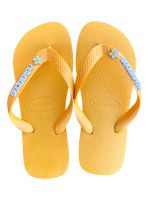 Havaianas Top Amarelo + Escrita Branca + Flor Branca Pedra Amarelo