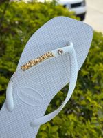 Havaianas Square Branco + Escrita Dourada + Ponto de Luz Cristal