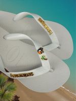 Havaianas Top Branca + Escrita Dourada + Tucano + Coqueiro