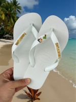 Havaianas Top Branca + Escrita Dourada + Tucano + Coqueiro