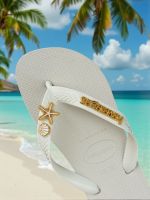 Havaianas Top Branca + Escrita Dourada + Concha + Estrela