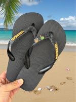 Havaianas Top Preto + Escrita Dourada + Tucano + Coqueiro