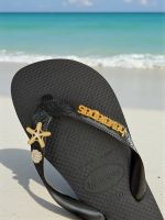 Havaianas Top Preto + Escrita Dourada + Concha + Estrela
