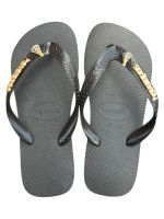 Havaianas Top Preto + Escrita Dourada + Nsa Sra Aparecida