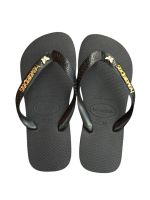 Havaianas Top Preto + Escrita Dourada + Borboleta Branca