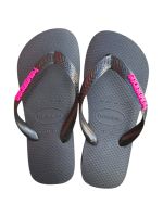 Havaianas Top Preta + Escrita Rosa Neon