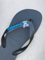 Havaianas Top Preto + Escrita Azul + Stitch Azul Orelha Lilas