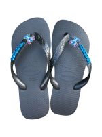 Havaianas Top Preto + Escrita Azul + Stitch Azul Orelha Lilas