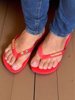 Havaianas Top Vermelha + Escrita Dourada + Tucano + Coqueiro