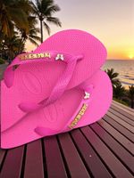 Havaianas Top Rosa Flux + Escrita Dourada + Borboleta Branca 