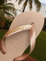 Havaianas Top Rose Gold + Escrita Dourada + Borboleta Branca 