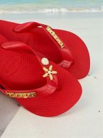 Havaianas Top Vermelho + Escrita Dourada + Concha + Estrela