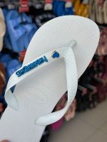 Havaianas Top Branca + Escrita Azul + Coração Azul