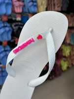 Havaianas Top Branca + Escrita Rosa + Coração Rosa