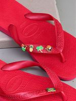 Havaianas Top Vermelho + Pins Tucano, Coqueiro, Abacaxi, Coco, Brasil
