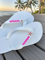 Havaianas Top Branca + Escrita Rosa + Estrela Strass Rosa + Ponto de Luz Rosa
