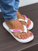 Havaianas Top Branca + Escrita Rosa + Estrela Strass Rosa + Ponto de Luz Rosa