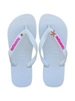 Havaianas Top Branca + Escrita Rosa + Estrela Strass Rosa + Ponto de Luz Rosa