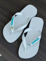Havaianas Top Branca + Escrita Azul + Estrela Azul + Ponto de Luz Azul