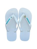 Havaianas Top Branca + Escrita Azul + Estrela Azul + Ponto de Luz Azul