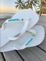 Havaianas Top Branca + Escrita Azul + Estrela Azul + Ponto de Luz Azul
