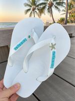 Havaianas Top Branca + Escrita Azul + Estrela Azul + Ponto de Luz Azul