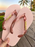 Havaianas Top Rosa Ballet + Escrita Dourada + Flor Cerejeira