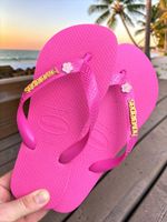 Havaianas Top Rosa Flux + Escrita Dourada + Flor Cerejeira