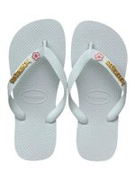 Havaianas Top Branco + Escrita Dourada + Flor Cerejeira