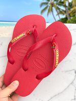 Havaianas Top Vermelha + Escrita Dourada + Cereja 