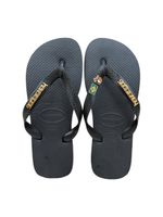 Havaianas Top Preto + Escrita Dourada + Bandeira Brasil e Tucano