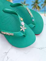 Havaianas Top Verde + Escrita Dourada + Estrela, Concha, Tartaruga e Ponto de Luz
