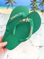 Havaianas Top Verde + Escrita Dourada + Estrela, Concha, Tartaruga e Ponto de Luz