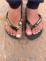 Havaianas Top Preto + Escrita Dourada + Estrela, Concha, Tartaruga e Ponto de Luz