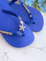 Havaianas Top Azul Naval + Escrita Dourada + Estrela, Concha, Tartaruga e Ponto de Luz