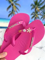 Havaianas Top Rosa Flux + Escrita Dourada + Estrela, Concha, Tartaruga e Ponto de Luz