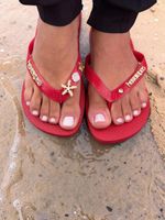 Havaianas Top Vermelho + Escrita Dourada + Estrela, Concha, Tartaruga e Ponto de Luz