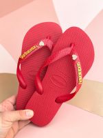 Havaianas Top Vermelho + Escrita Dourada + Coração Strass