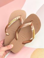 Havaianas Top Rose Gold + Escrita Dourada + Coração Strass