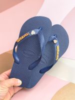 Havaianas Top Marinho + Escrita Dourada + Coração Strass