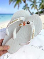 Havaianas Top Branco + Escrita Dourada + 3 Meninas Super Poderosas +  Coração Strass