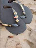 Havaianas Top Preto + Escrita Dourada + 3 Meninas Super Poderosas +  Coração Strass