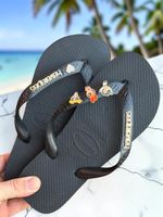 Havaianas Top Preto + Escrita Dourada + 3 Meninas Super Poderosas +  Coração Strass