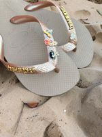 Havaianas Top Rose Gold + Escrita Dourada + 3 Meninas Super Poderosas +  Coração Strass