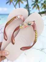 Havaianas Top Rosa Ballet + Escrita Dourada + 3 Meninas Super Poderosas +  Coração Strass