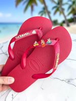 Havaianas Top Vermelho + Escrita Dourada + 3 Meninas Super Poderosas +  Coração Strass